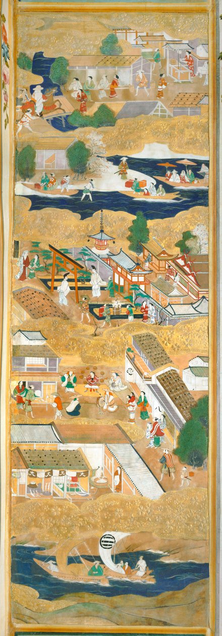 Osakazu Byobu - Japanilainen kahdeksanruutuinen taittuvanäyttö (maalaus) tekijältä Japanese School