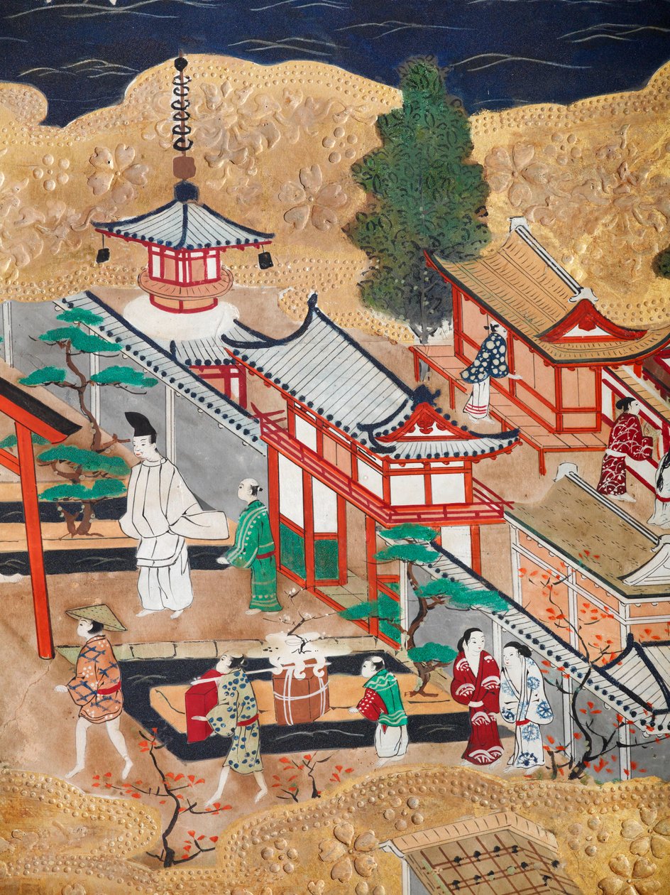 Osakazu Byobu - Japanilainen kahdeksanruutuinen taittuvanäyttö (maalaus) tekijältä Japanese School
