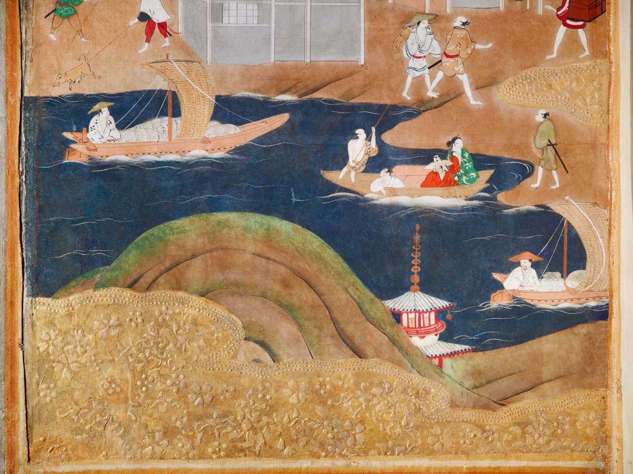 Osakazu Byobu - Japanilainen kahdeksanruutuinen taittuvanäyttö (maalaus) tekijältä Japanese School