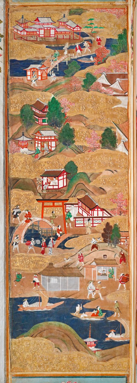 Osakazu Byobu - Japanilainen kahdeksanruutuinen taittuvanäyttö (maalaus) tekijältä Japanese School
