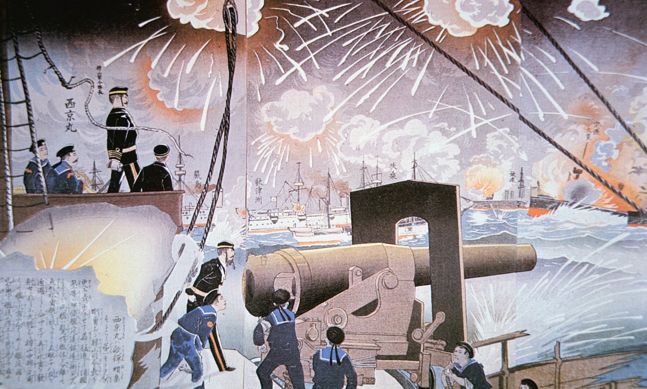 Maalaus Yalu-joen taistelusta syyskuussa tekijältä Japanese School