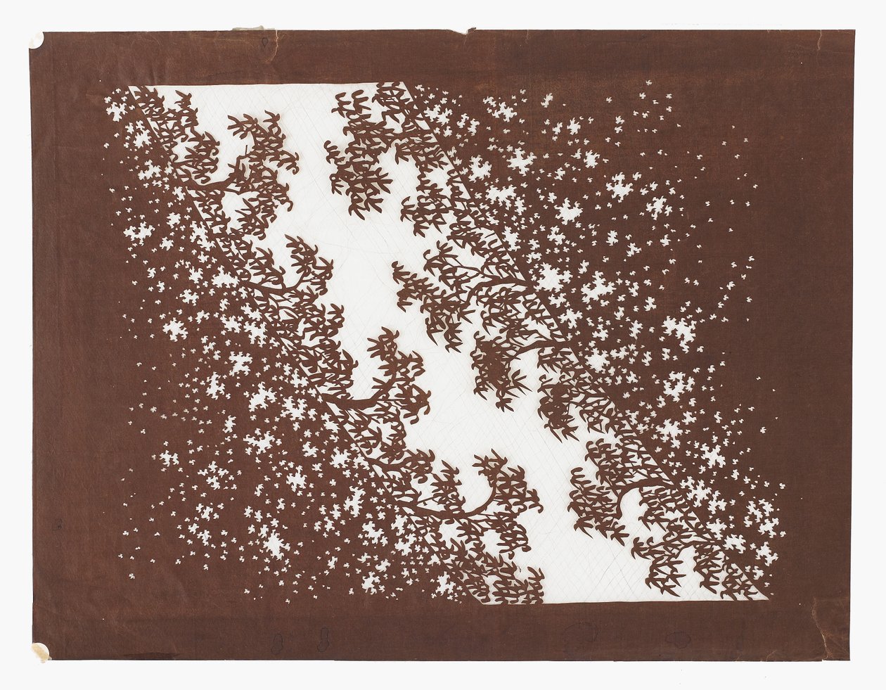 Paperistensiili (katagami), 1800-luvun loppu (kakilla käsitelty Mulberry-kuoripaperi mehu ja silkkilanka) tekijältä Japanese School