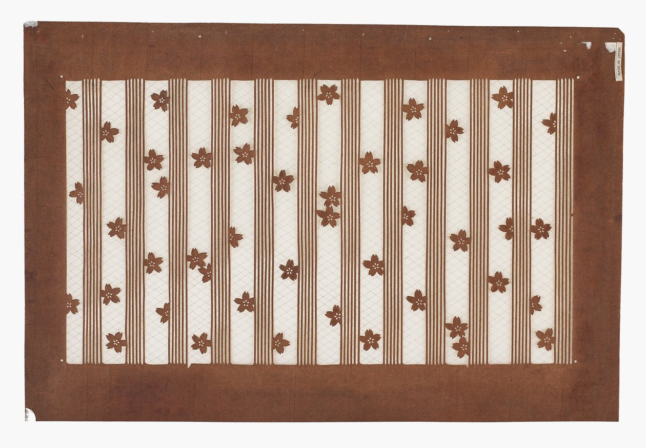 Paperistensiili (katagami), 1800-luvun loppu (kakilla käsitelty Mulberry-kuoripaperi mehu ja silkkilanka) tekijältä Japanese School