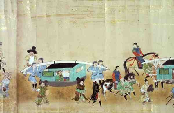 Osa Korean kuudetta Japanin-suurlähetystöä Meireki 1:ssä Tokugawa Ietsunan jälkeläisten aikaan vuonna 1651, mahdollisesti Kano Masunobu (1625-94) 1655-57 (käärömaalaus) tekijältä Japanese School
