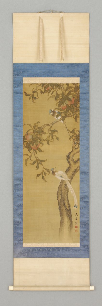 Persikka ja linnut, 1800-luvun alku tekijältä Japanese School