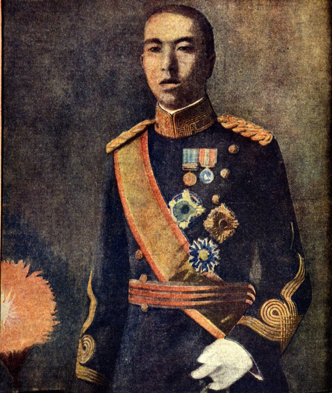 Muotokuva keisari Hirohitosta (1901-1989) Regency-kaudella. 1930-luvun japanilainen lehdistö. tekijältä Japanese School