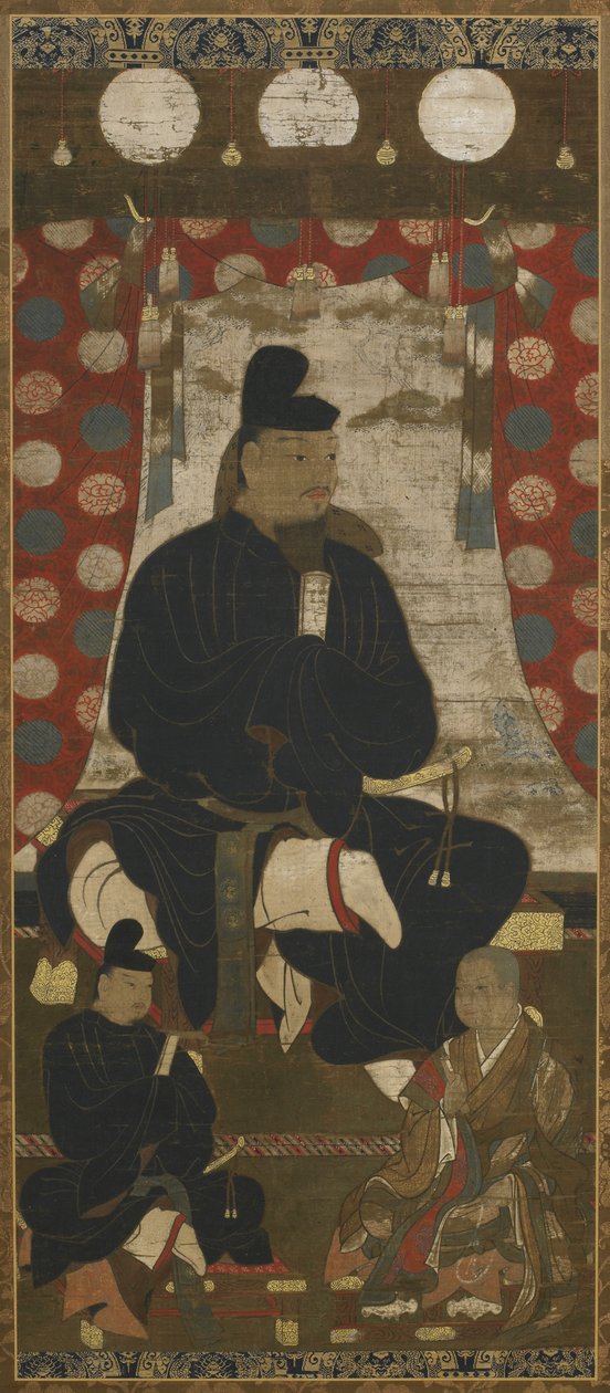 Muotokuva Fujiwara no Kamatarista (614-669) kahden pojan kanssa, Muromachi-kausi (muste, väri ja kulta silkillä) tekijältä Japanese School