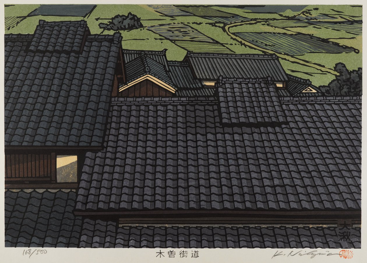 Kattotaso sarjasta Kisokaido (värillinen puupalikkaprintti) tekijältä Japanese School