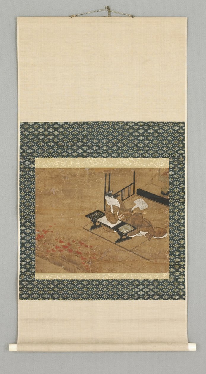 Istuva naishahmo, 1700-luvun alku (akvarelli norsunluunnuppeilla) tekijältä Japanese School