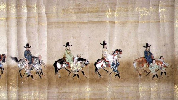 Ikaanim na Korean Embassy sa Japan sa Meireki 1 sa panahon ng paghalili ni Tokugawa Ietsuna noong 1651, posibleng ni Kano Masunobu (1625-94) (scroll painting) (detalye)finn tekijältä Japanese School