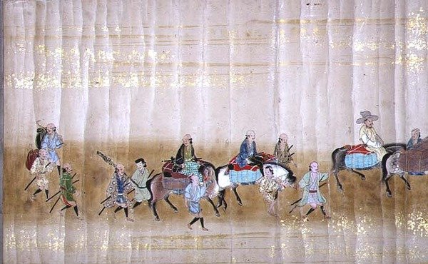 Kuudes Korean Japanin-suurlähetystö Meireki 1:ssä Tokugawa Ietsunan jälkeläisyyden aikaan vuonna 1651, mahdollisesti Kano Masunobu (1625-94) (rullamaalaus) (yksityiskohta) (katso myös 120832) tekijältä Japanese School