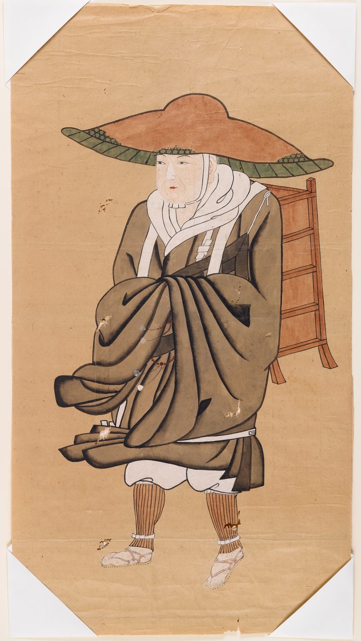 Kiinan buddhalainen pyhiinvaeltaja Hsuan-Tsang (muste paperille) tekijältä Japanese School