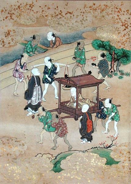 Munkki Shogaku (1126-1235) Matkustaa Koshissa (akvarelli paperille) tekijältä Japanese School