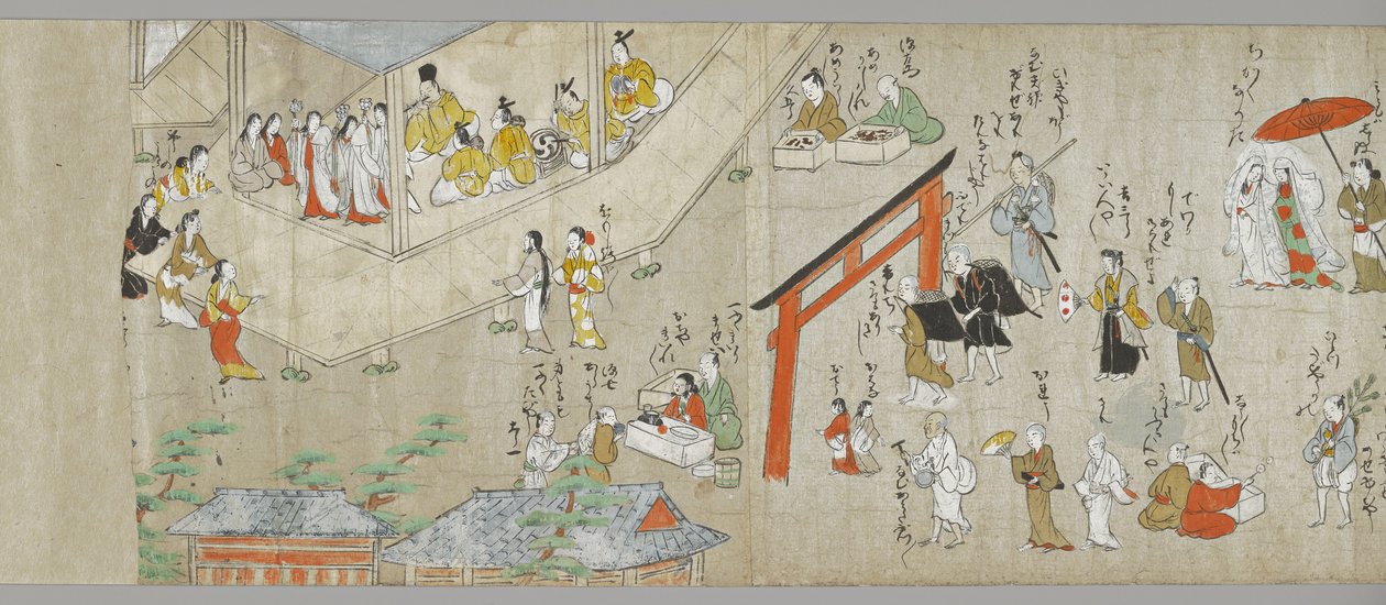 Tenjin Shrine Scrolls (yksi parista) (yksityiskohta), Tosa School, 1600-luku (muste, väri ja gofun paperilla) (katso myös 5846316) tekijältä Japanese School