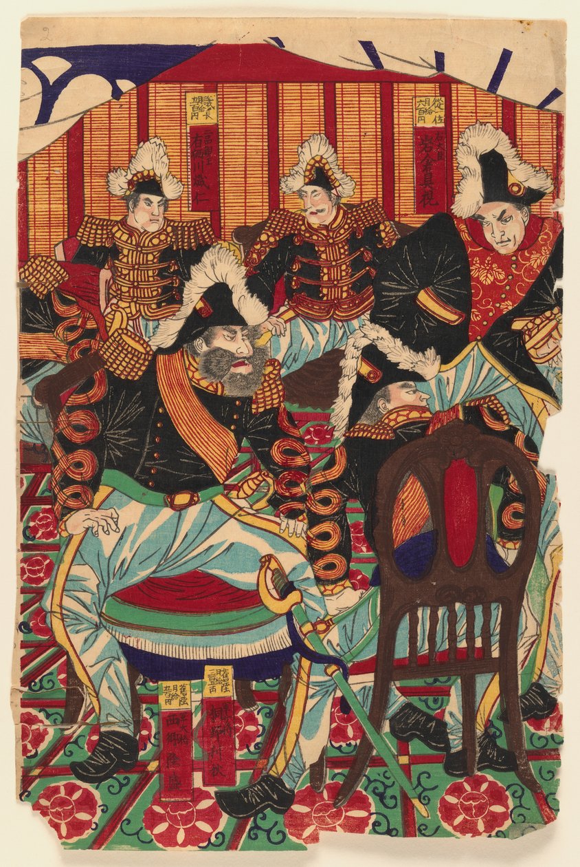 Three Sheets of a Triptyych, 1868-1912 (puupainatus) (katso myös 406925 & 406927) tekijältä Japanese School