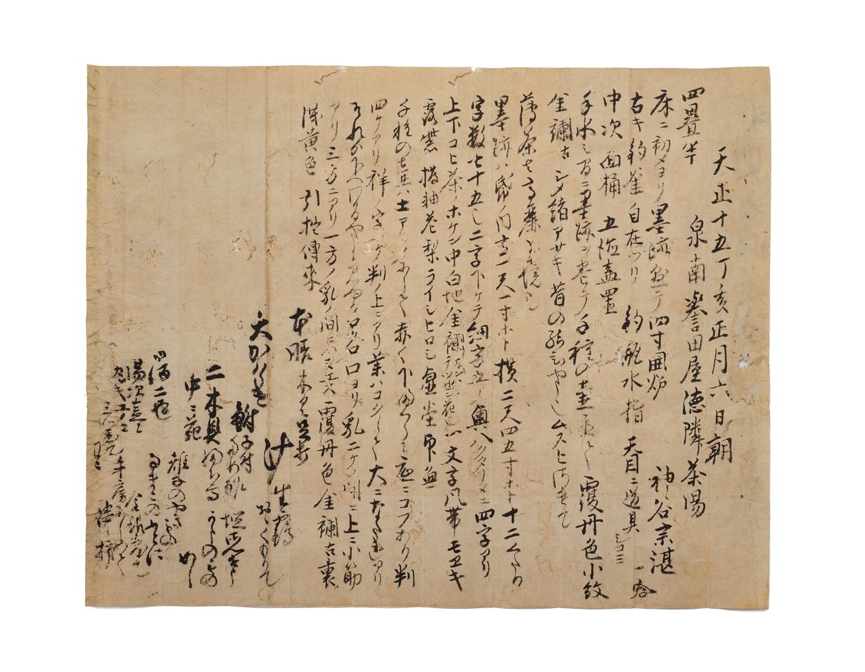 Kamiya Sotanin päiväkirjamerkinnän transkriptio, 1587.1.6, n. 1633-1643 tekijältä Japanese School