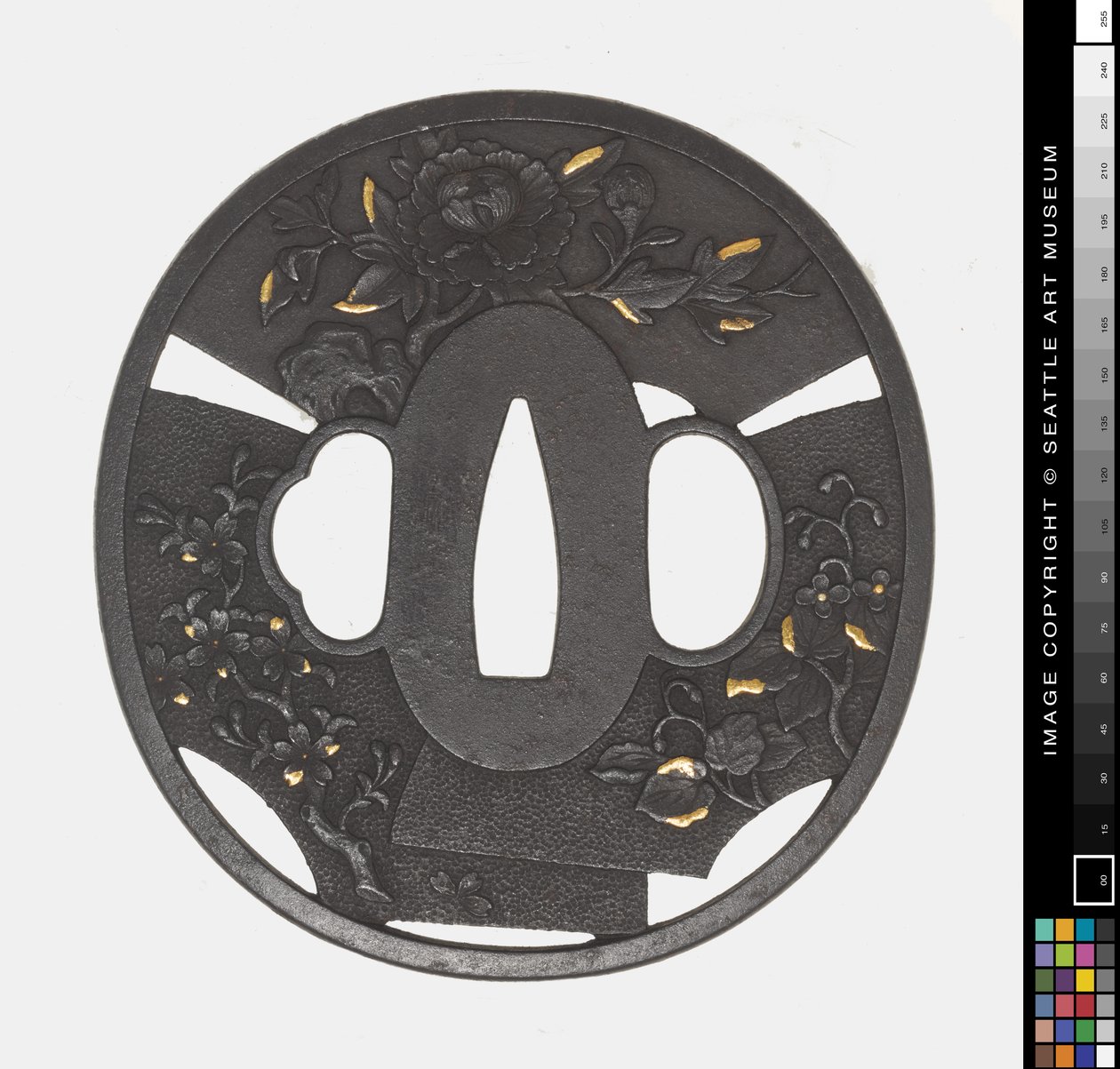 Tsuba: krysanteemi, kirsikka, iiris tekijältä Japanese School