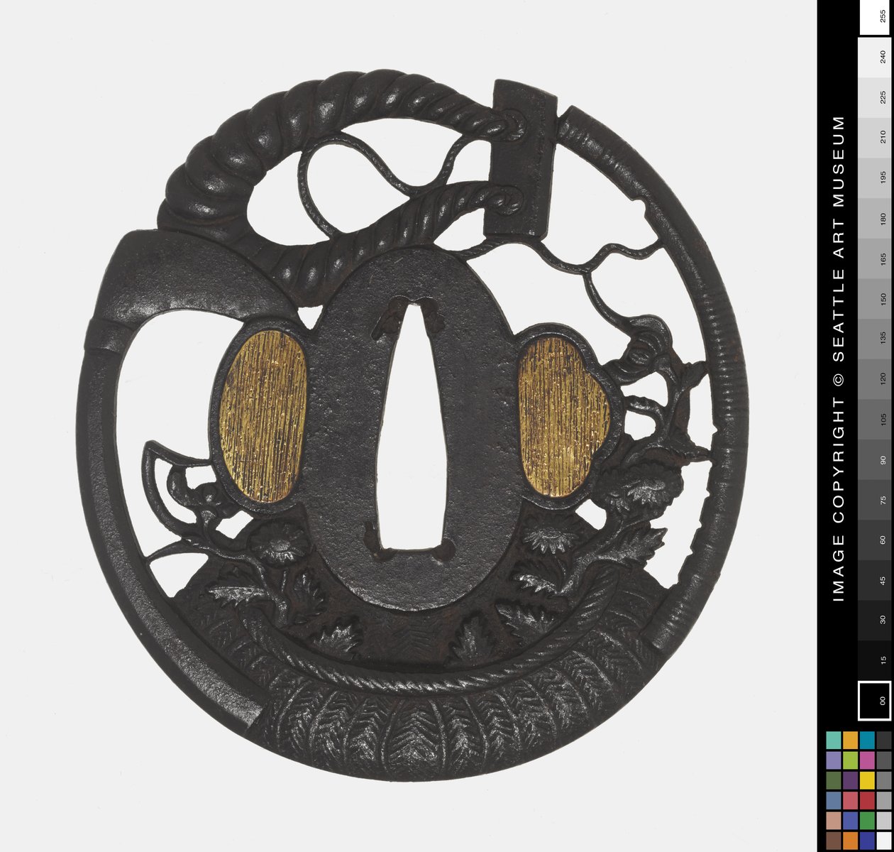 Tsuba: Kukat, viikate, köysi, alku 18 vuosisadan (rauta) tekijältä Japanese School