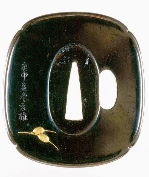 Tsuba, japanilainen miekkasuoja (shakudo kupari ja kultaseos) (katso edestä katso 210153) tekijältä Japanese School