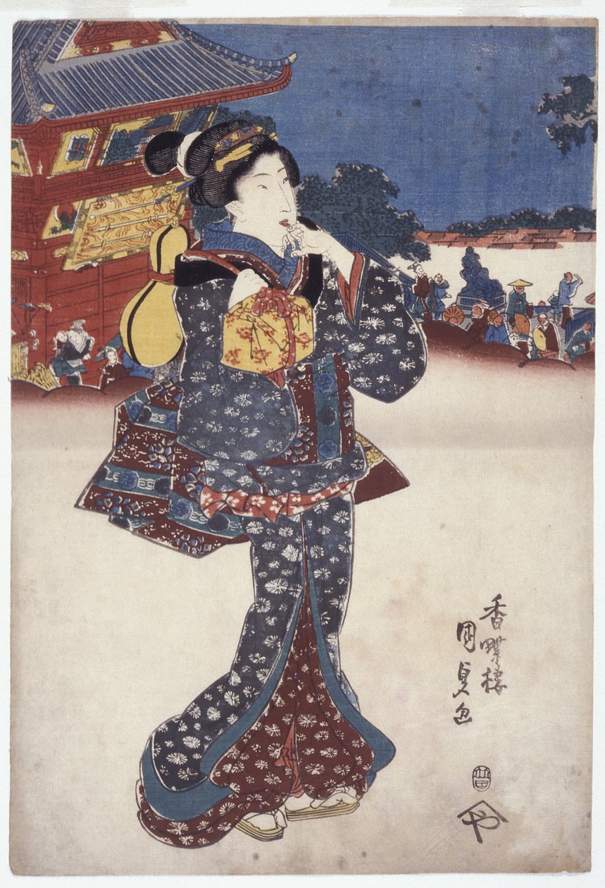 Nimetön (A Woman Traveling) (värilliset puupiirrokset) tekijältä Japanese School