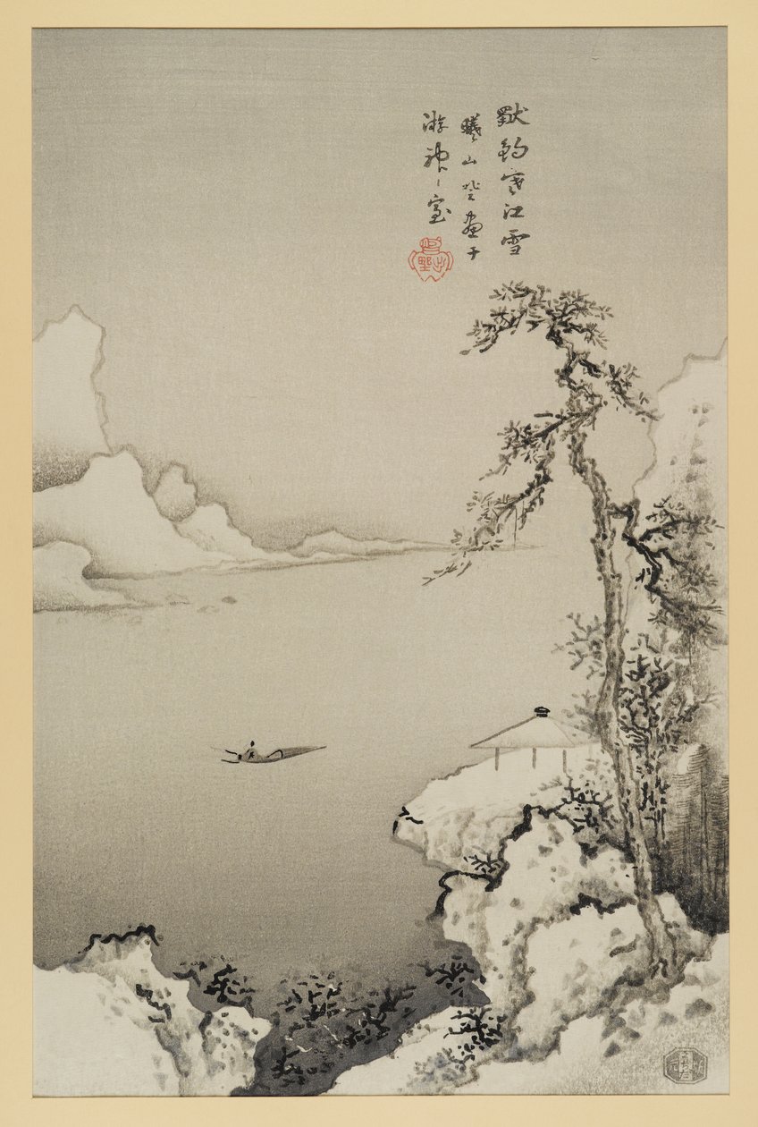 Nimetön (Fishing in Water), syynä Uchida Shigeru (puupalikkaväripainatus) tekijältä Japanese School
