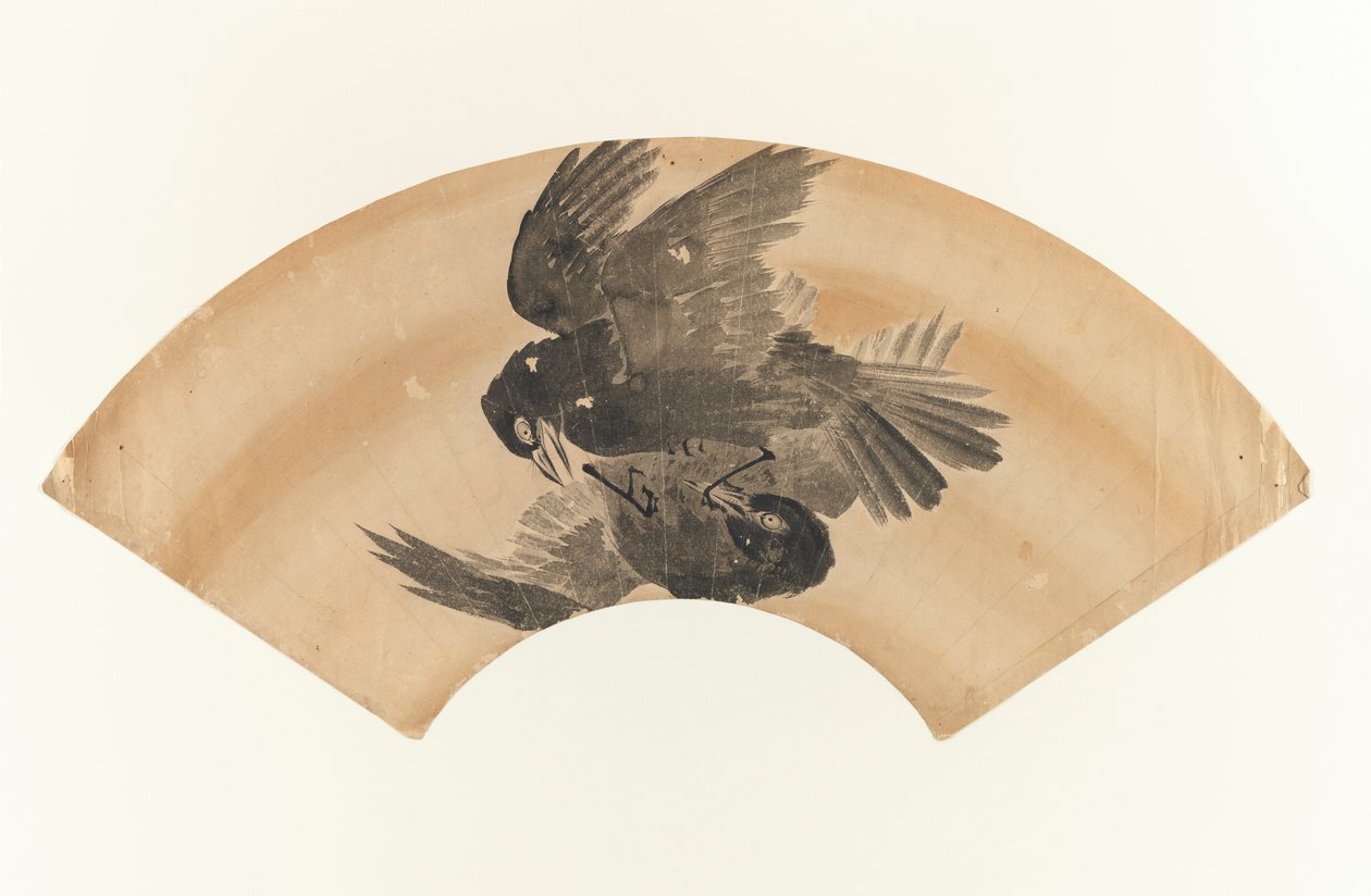 Nimetön - viuhkamainen piirros kahdesta linnusta, 1603-1868 (muste paperille) tekijältä Japanese School
