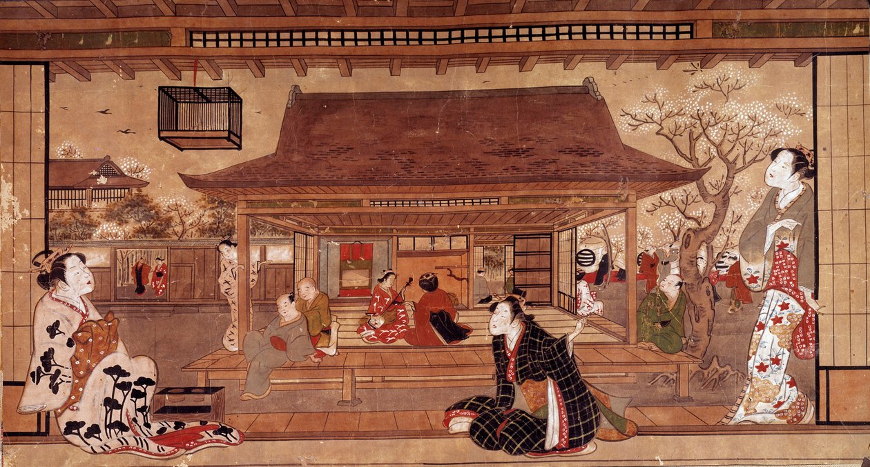 Näkymä Maromasan palatsille. 1700-luvun japanilainen printti. Yksityinen kokoelma tekijältä Japanese School