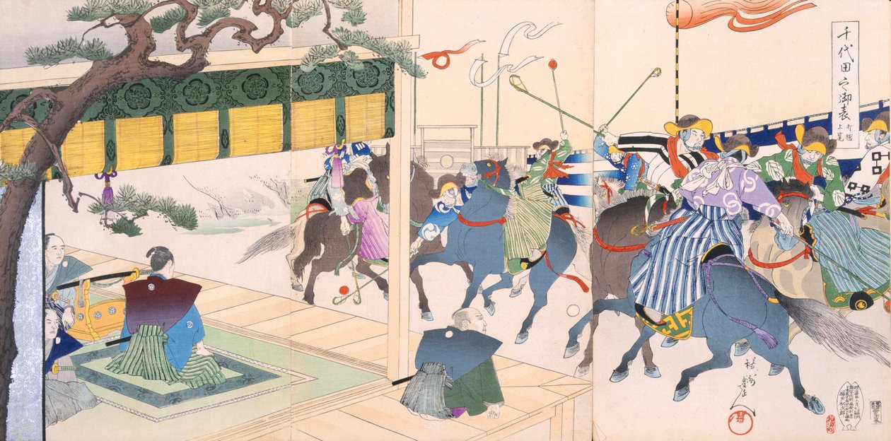 Warriors pelaavat eräänlaista pooloa (värillinen puupalikkaprintti) tekijältä Japanese School