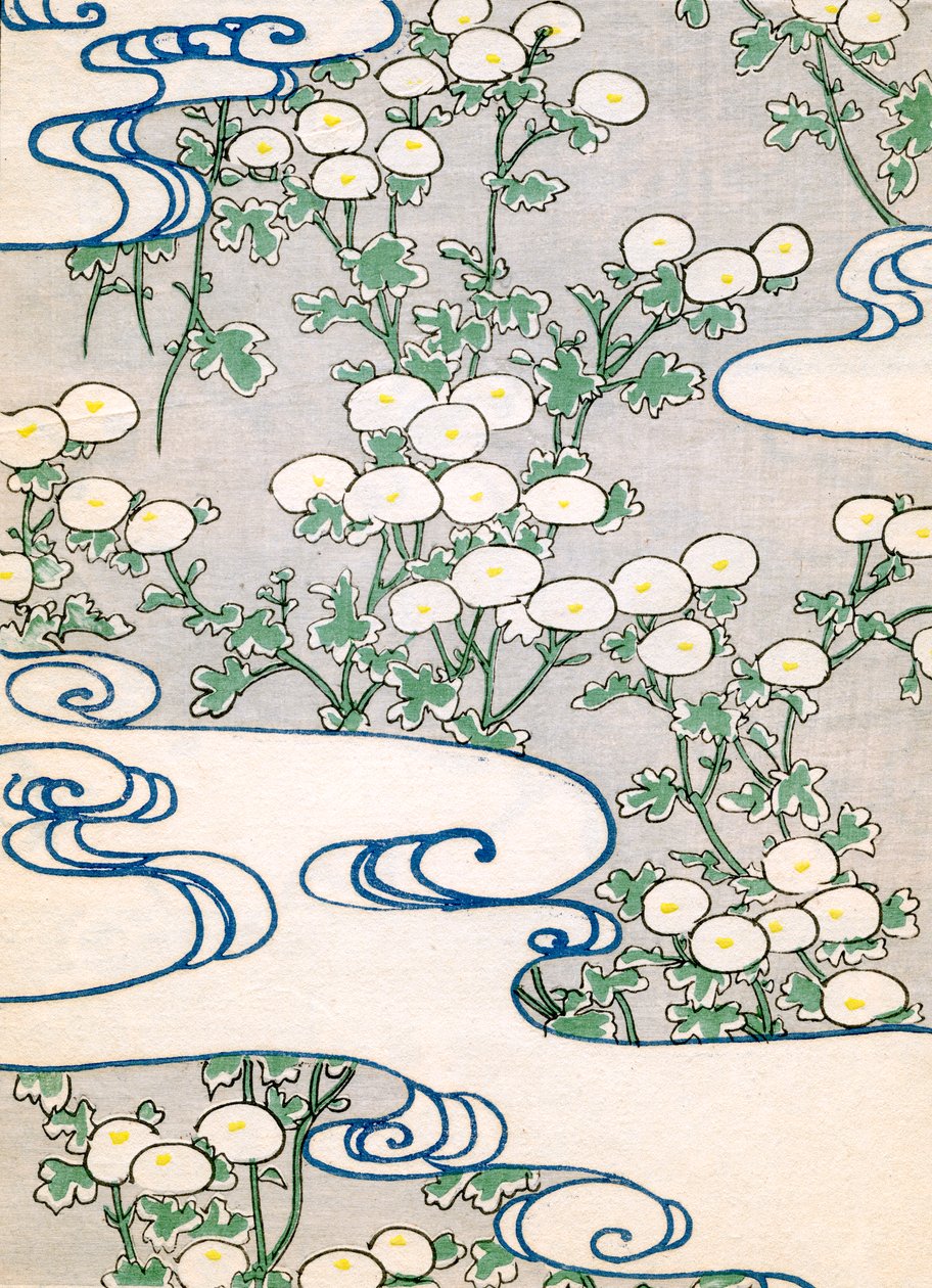 värillinen puupalikkaprintti Blooming Vines ja Wave Pattern tekijältä Japanese School