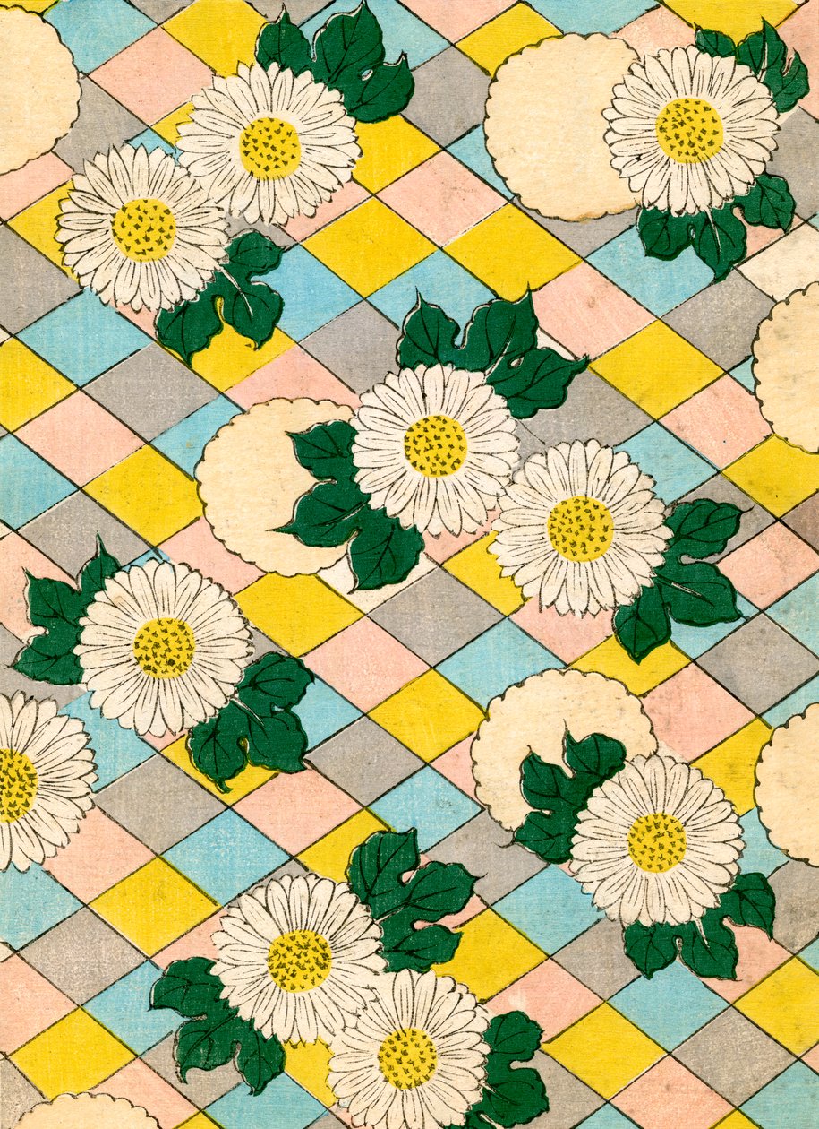 värillinen puupalikkaprintti Chrysanthemum Blossomsista tekijältä Japanese School