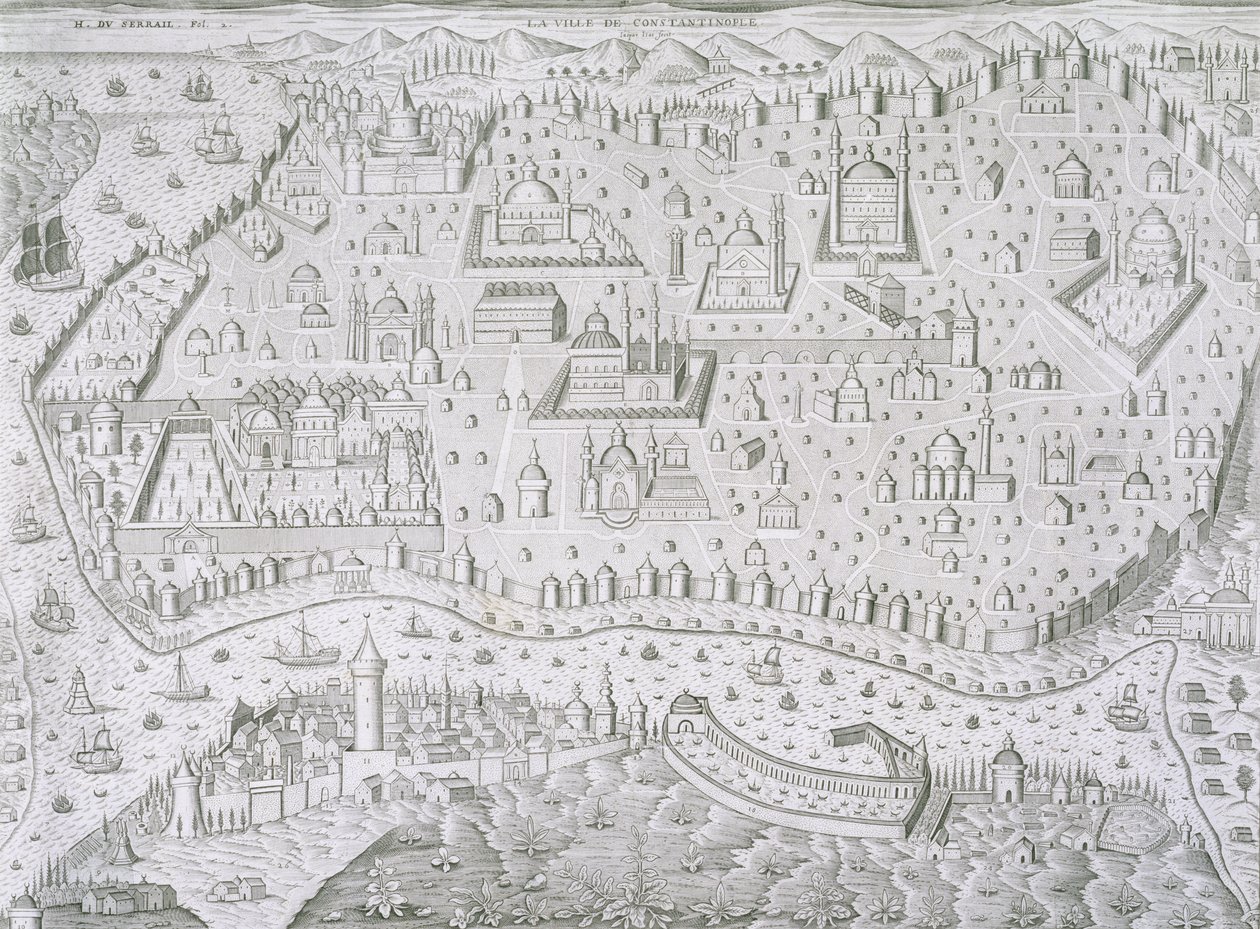 Konstantinopolin kaupunkikartta, Turkki, n. 1650 tekijältä Jaspar de Isaac