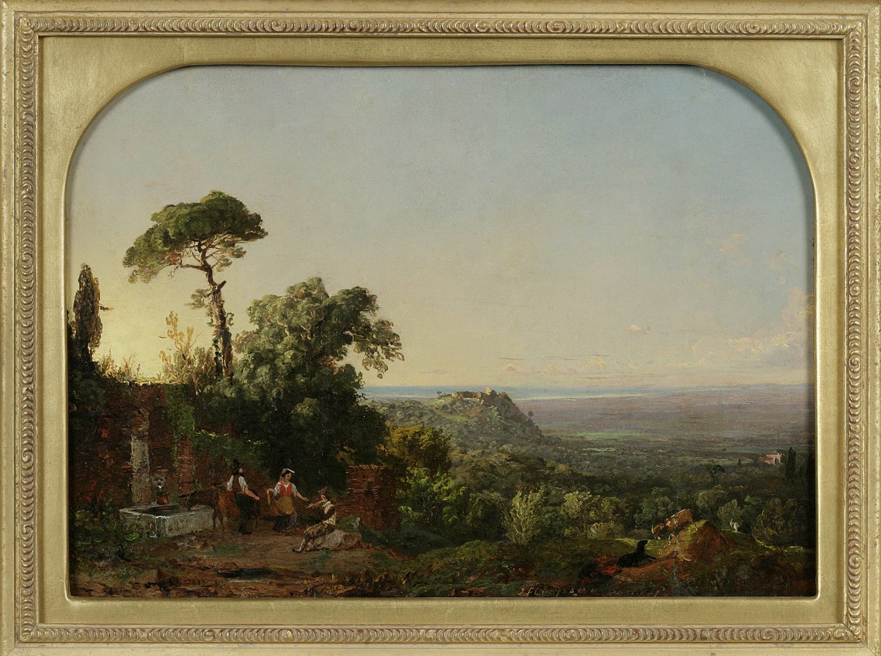 Italian maisema, 1847-49 (öljy paperille kiinnitetty paneeliin) tekijältä Jasper Francis Cropsey