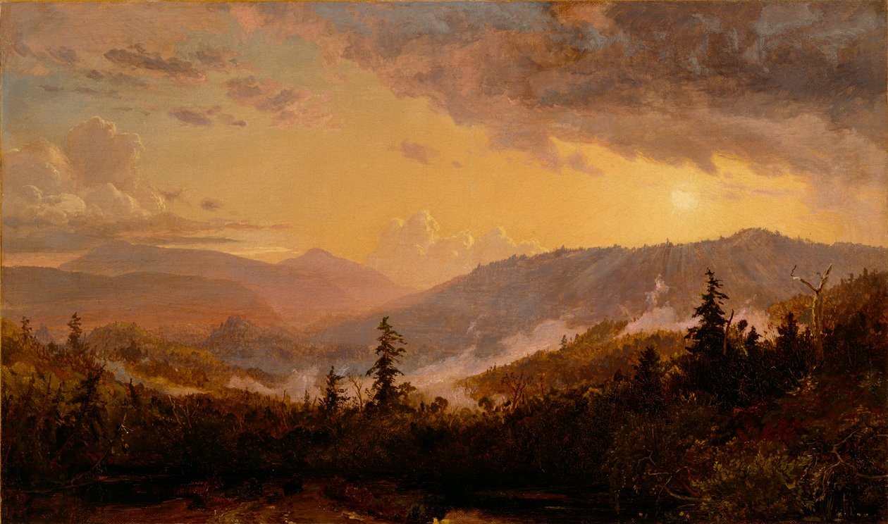 Auringonlasku myrskyn jälkeen Catskill-vuorilla, n. 1860 tekijältä Jasper Francis Cropsey