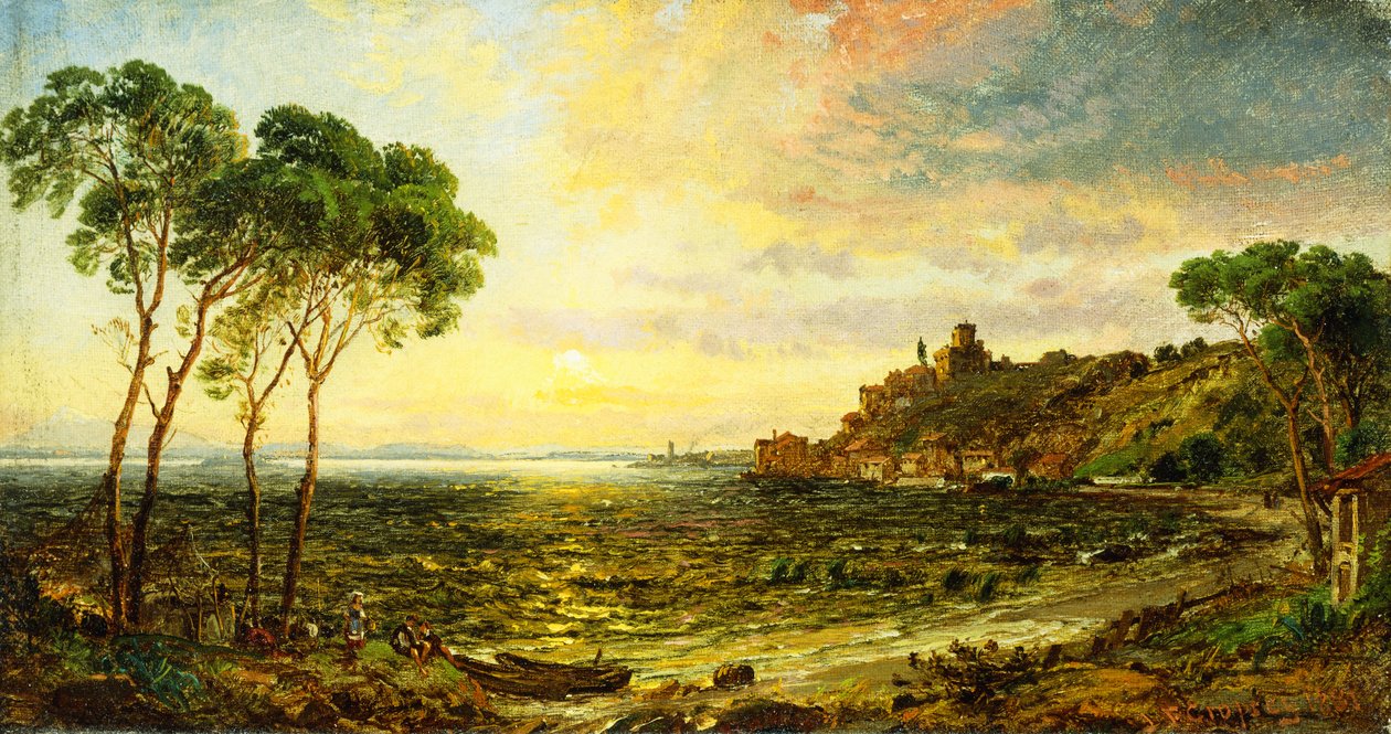 Auringonlasku Thrasemine-järven yli, 1887 tekijältä Jasper Francis Cropsey