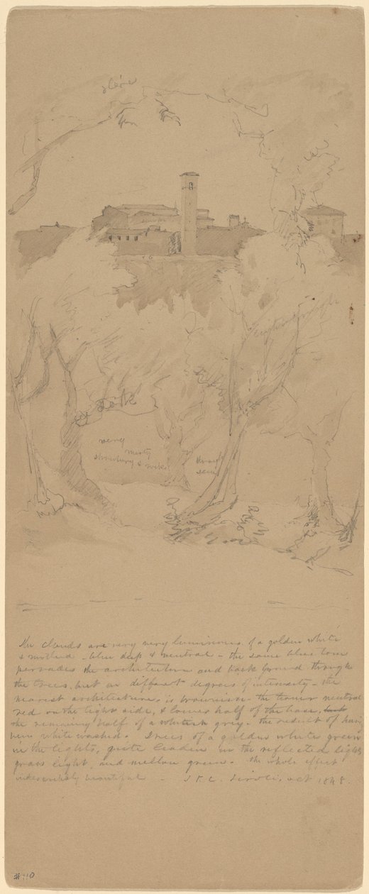 Näkymä Tivolin puiden läpi [recto] tekijältä Jasper Francis Cropsey