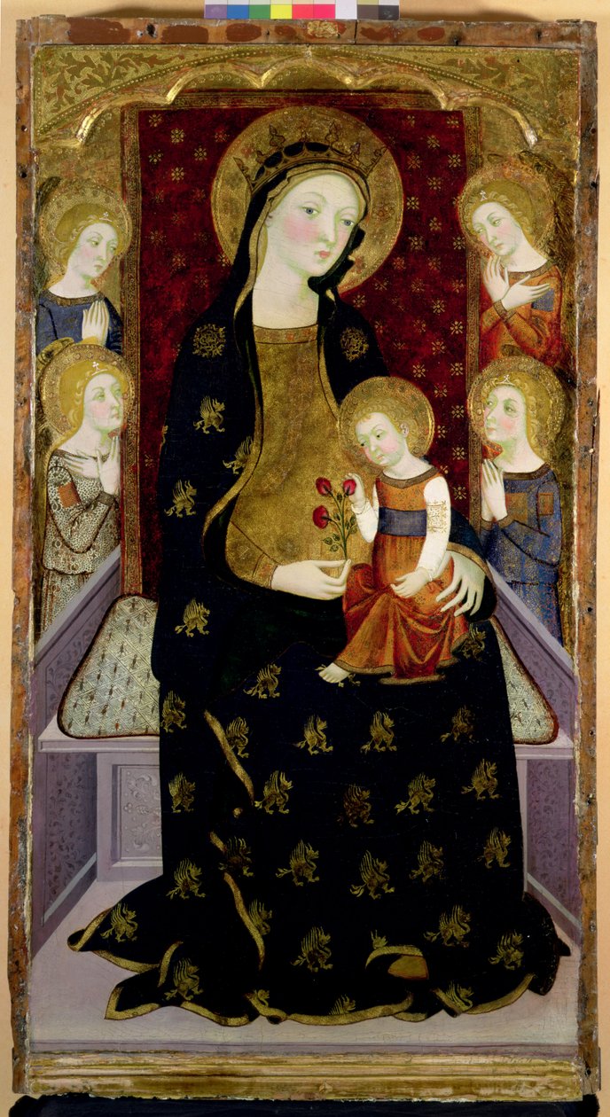 Madonna ja lapsi enkeleillä, 1360 (tempera ja kultalehti paneelissa) tekijältä Jaume Serra