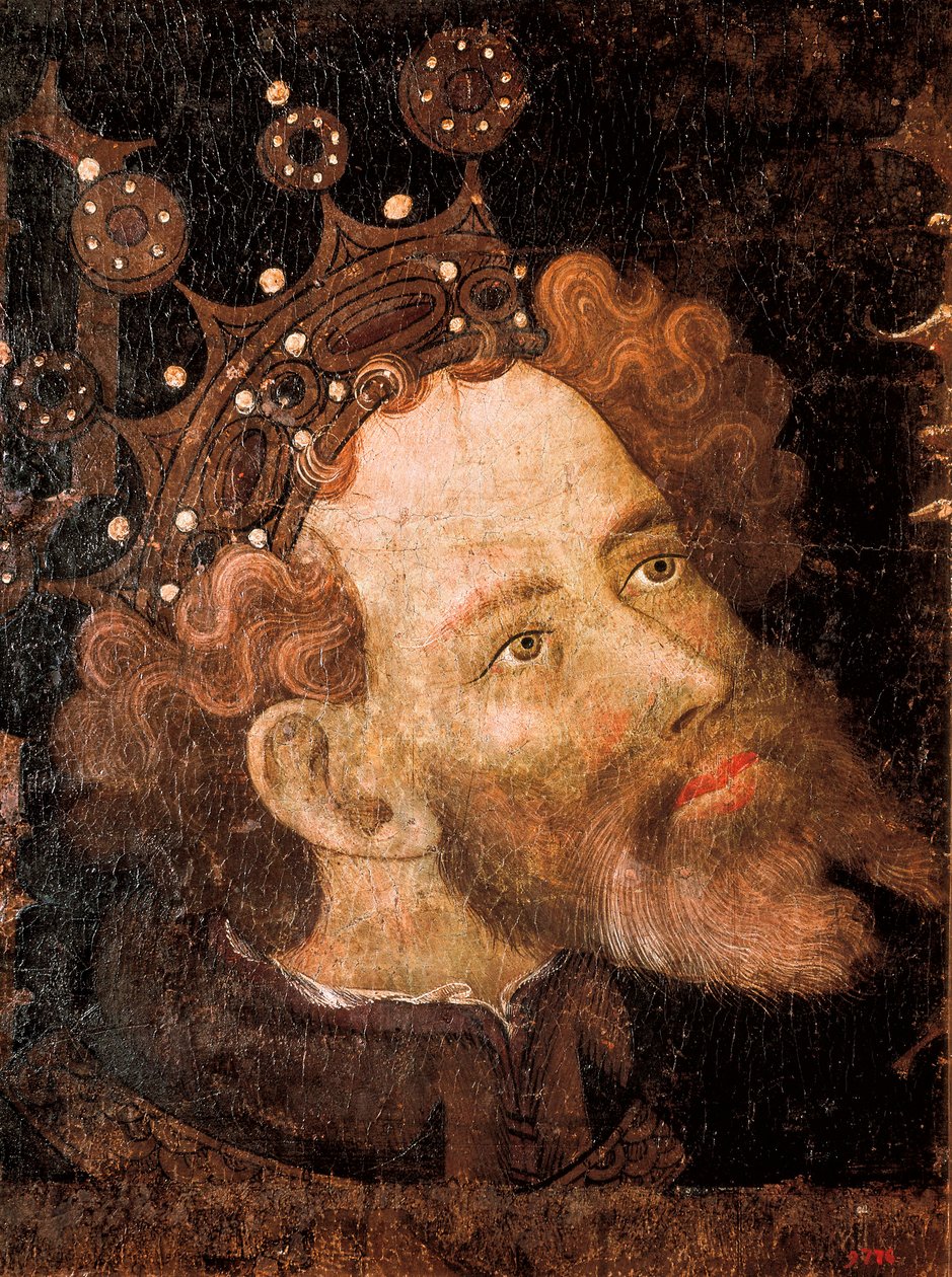Pietari IV Aragonilainen, yksityiskohta temperasta puulla, kirjoittanut Jaume Mateu tekijältä Jaume Mateu