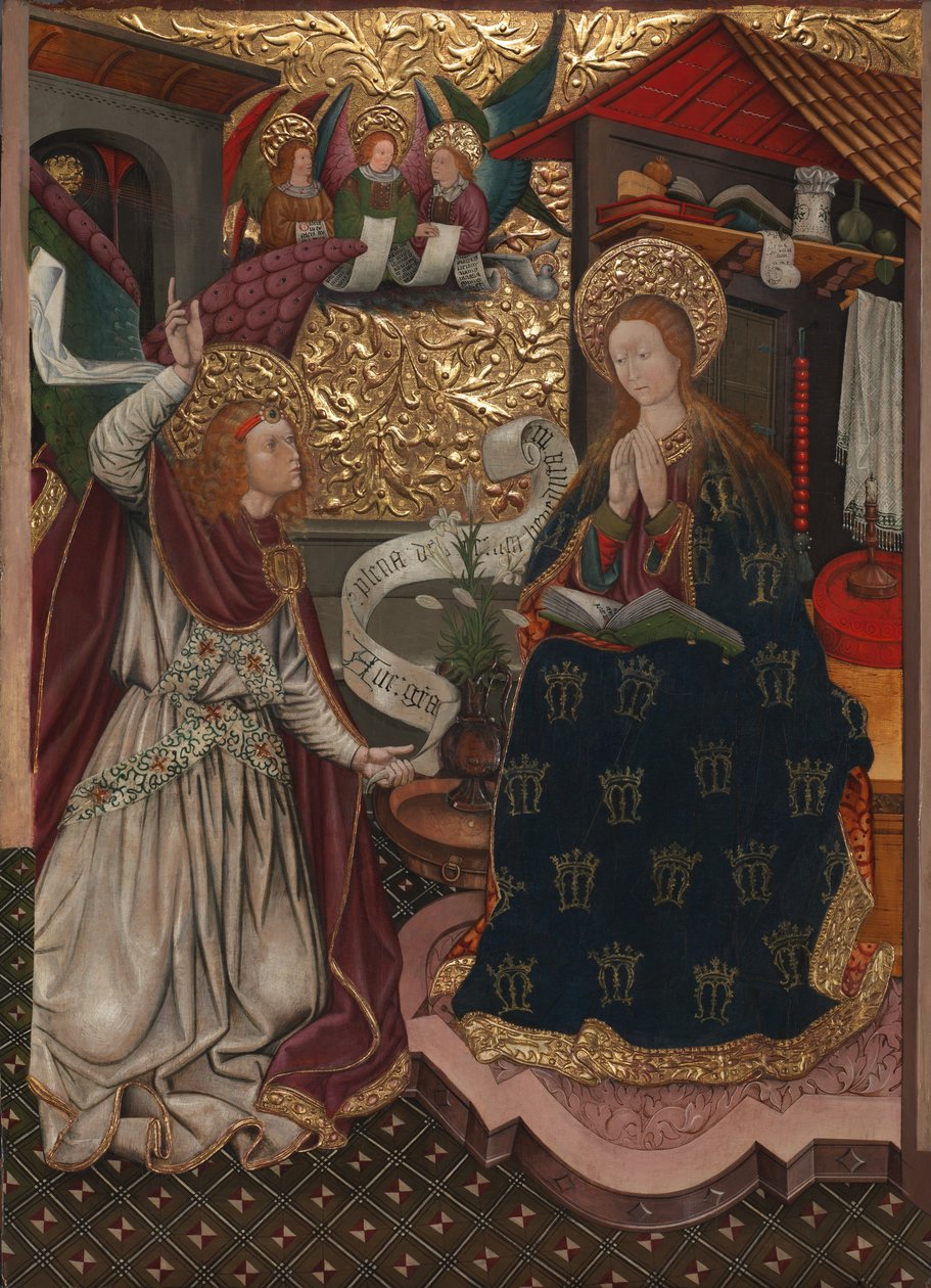 Marian ilmestys ja syntymä, noin 1457 (öljy, tempera ja kulta puupaneelille). tekijältä Jaume Ferrer