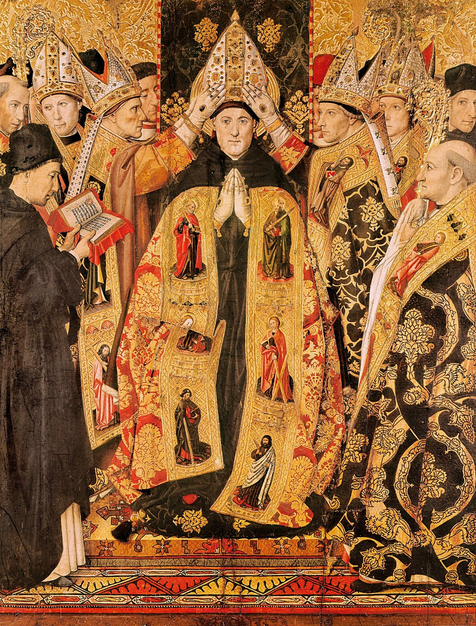 "" Pyhän Hippon Augustinuksen vihkiminen "" Pyhän Augustinuksen alttaritaulu. Jaume Huguetin (1415-1492) Detrempe puusta. 1466-1475. Barcelonan Pyhän Augustinuksen kirkosta. tekijältä Jaume Huguet