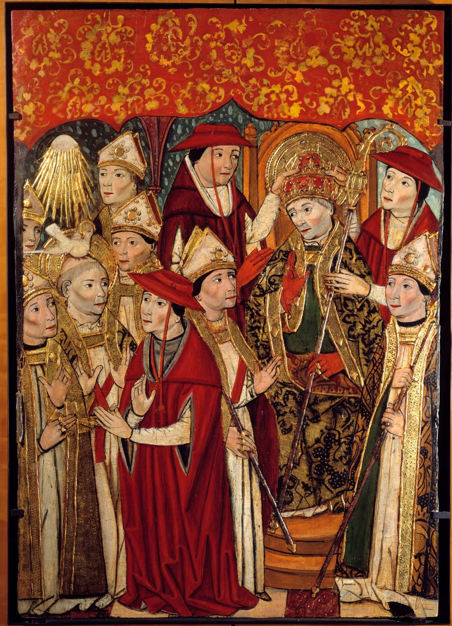 Saint Fabienin valinta papauteen (236-250). Jaime Huguetin (1415-1492) maalaus tekijältä Jaume Huguet