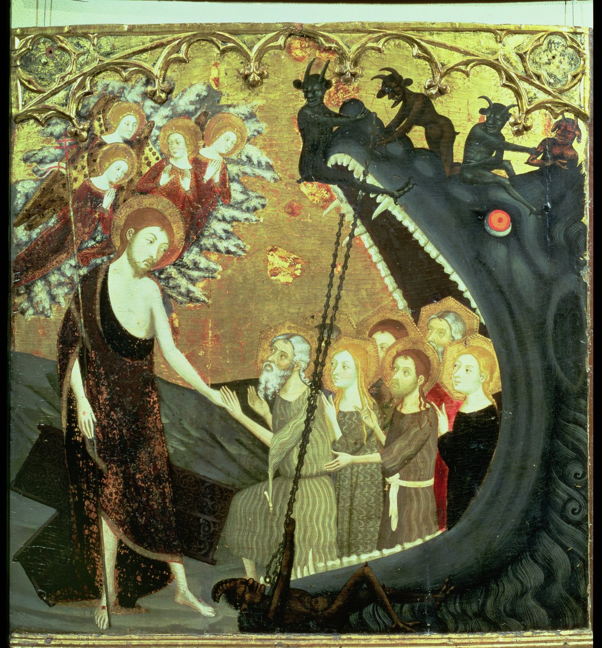 Panee Descent to Limbo, Zaragozan Santo Sepulchron luostarin alttaritaulusta (tempera paneelissa) tekijältä Jaume Serra