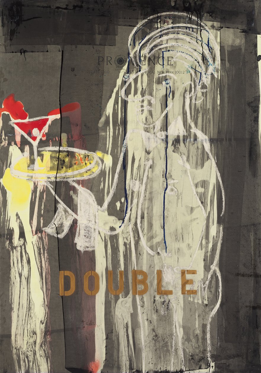 Double, 2010 (sekatekniikka akvarellipaperille paneeliin kiinnitettynä, resepti kääntöpuolella). tekijältä Jay Batlle
