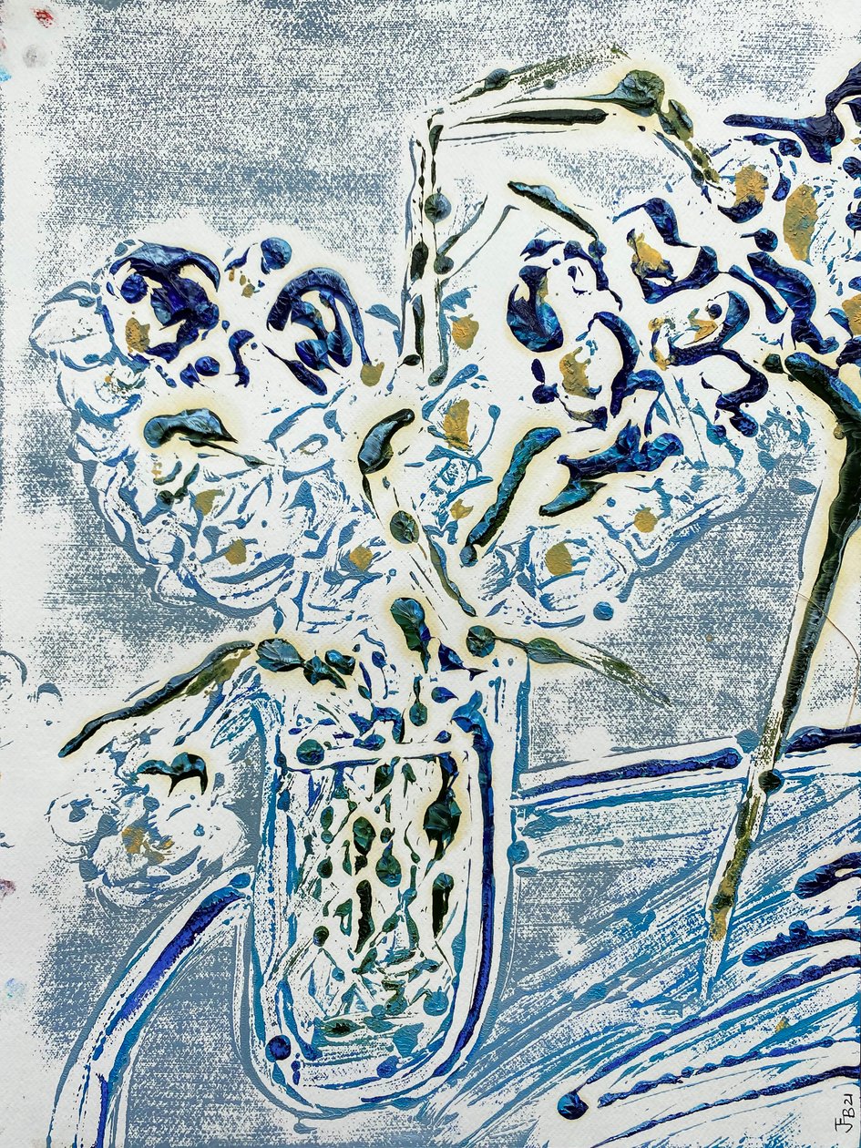 Fleur De Sel No. 02 Blue Carmel Monotypia, 2021 (öljy paperille) tekijältä Jay Batlle