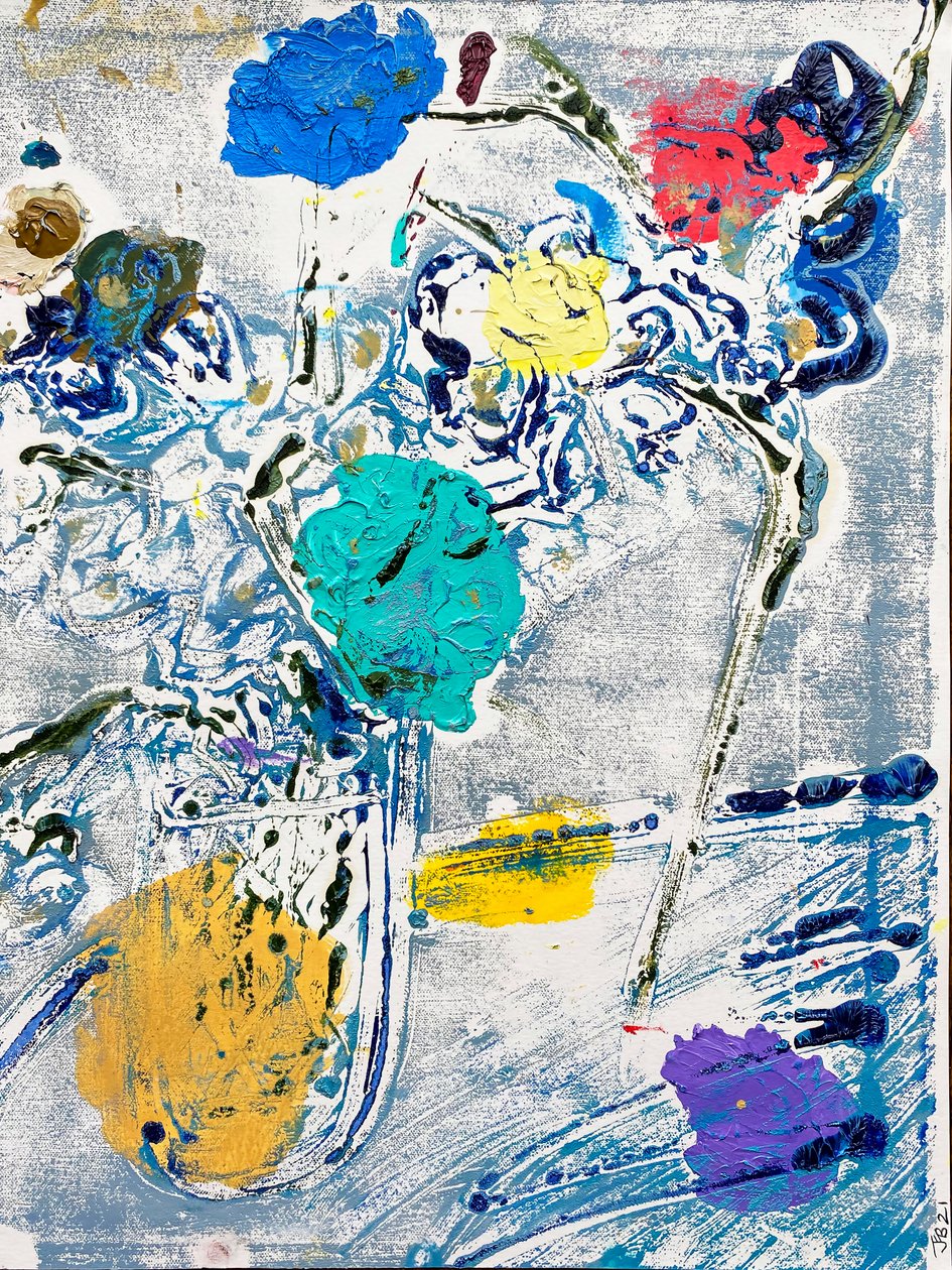 Fleur De Sel nro 09 Sininen värikäs monotypia, 2021 (öljy paperille) tekijältä Jay Batlle