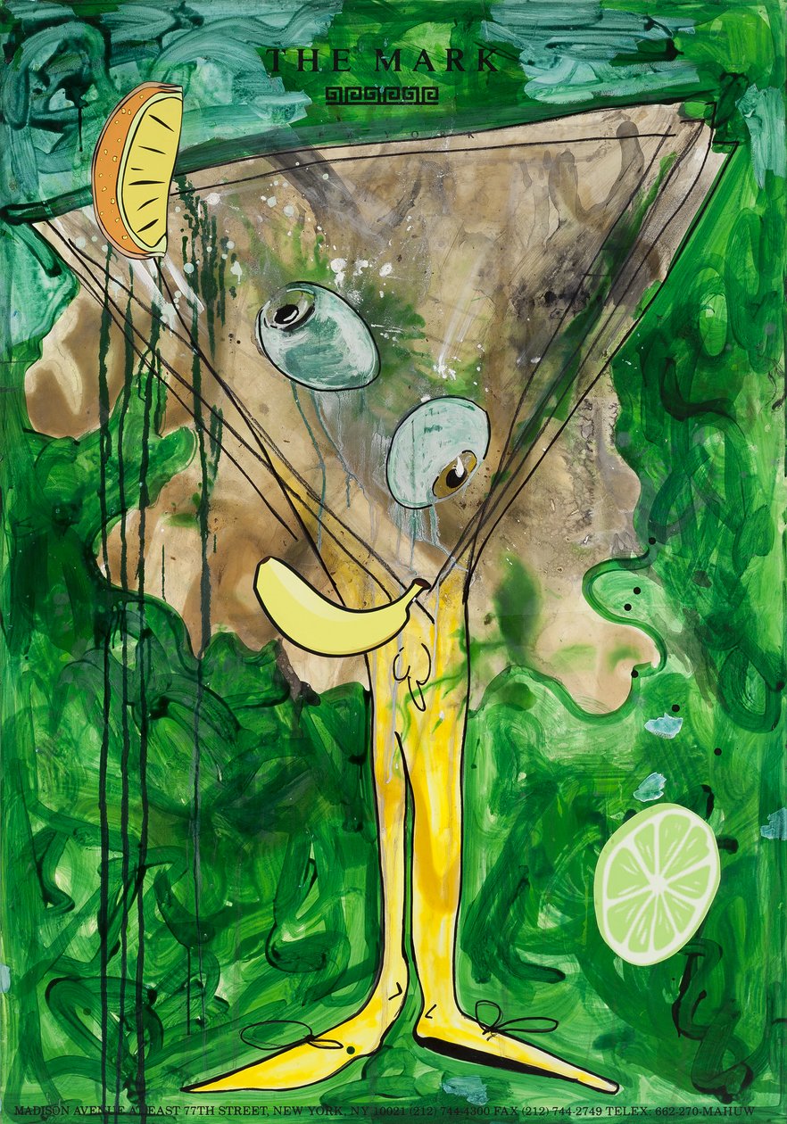 Fruitbreakthrough, 2010 (sekatekniikka akvarellipaperille paneeliin kiinnitettynä, resepti kääntöpuolella) tekijältä Jay Batlle