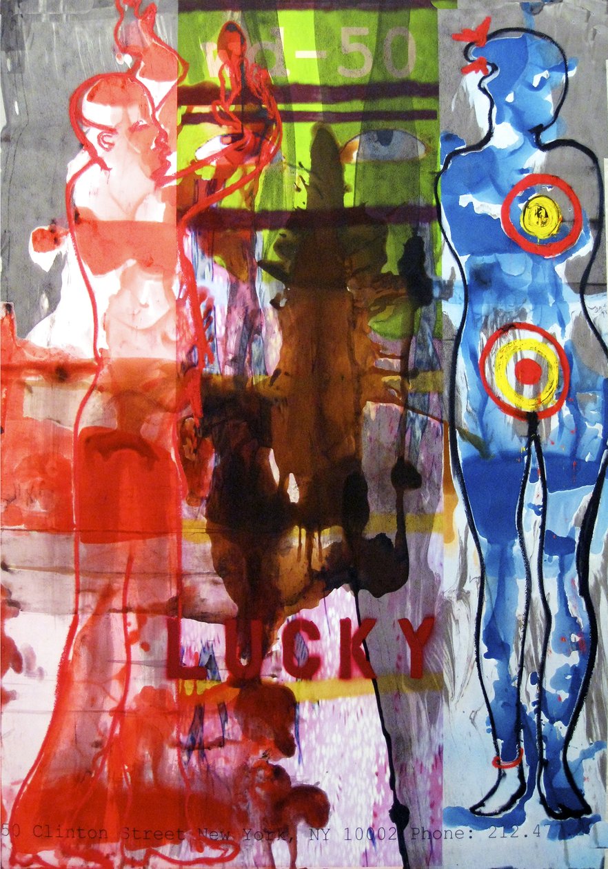 Lucky, 2010 (sekatekniikka akvarellipaperille paneeliin kiinnitettynä, resepti kääntöpuolella). tekijältä Jay Batlle