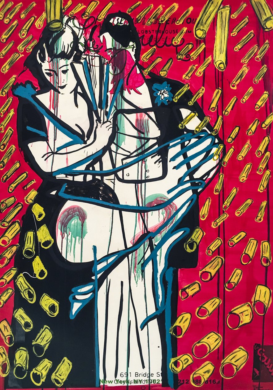 Rigatoni Rain Romance, 2016 (sekatekniikka akvarellipaperille paneeliin kiinnitettynä, resepti kääntöpuolella). tekijältä Jay Batlle