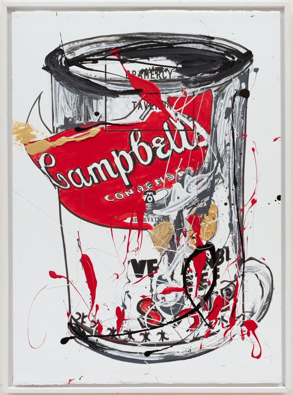 Soup Can 3 NewYorker, 2019 (maali ja muste kankaalle) tekijältä Jay Batlle