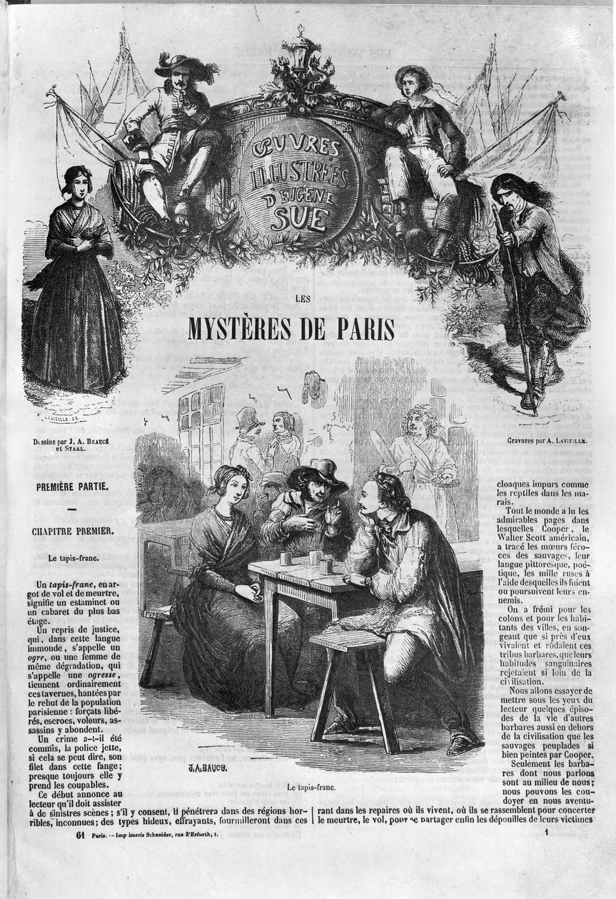 Taverna, kuvitus Eugene Suen (1804-57) teoksesta "Les Mysteres de Paris", julkaistu 1851, kaivertanut Eugene Lavieille (1820-89) tekijältä Jean Adolphe Beauce
