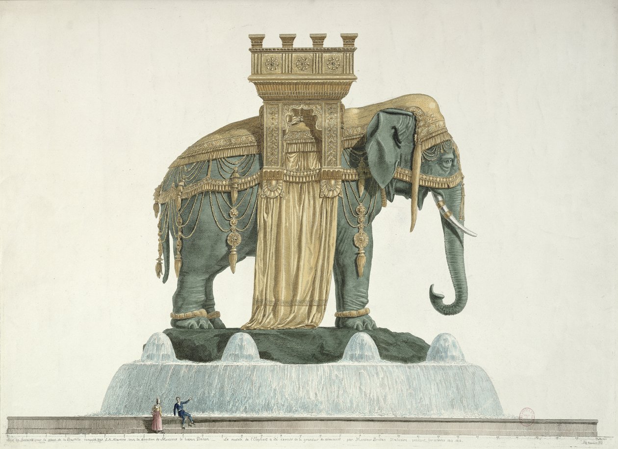 Suunnittelu elefanttisuihkulähteelle Place de la Bastillessa, 1813-14 tekijältä Jean Antoine Alavoine